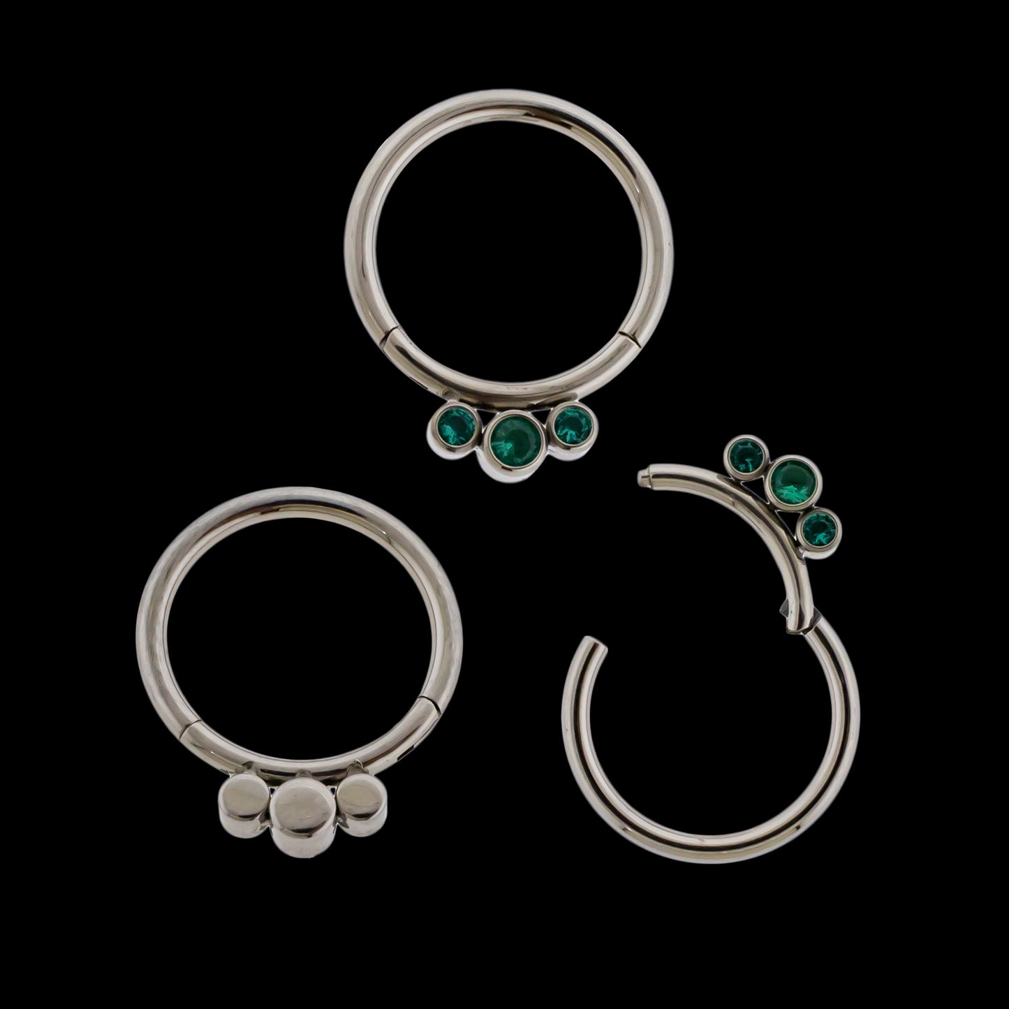 Lucienne - 16G Three Gem Titanium Hinged Ring- Blue Zircon