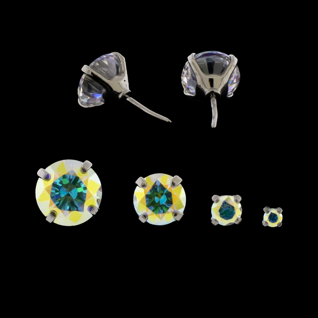 Titanium Threadless End - Round Cut Premium Zirconia- Aurora Borealis