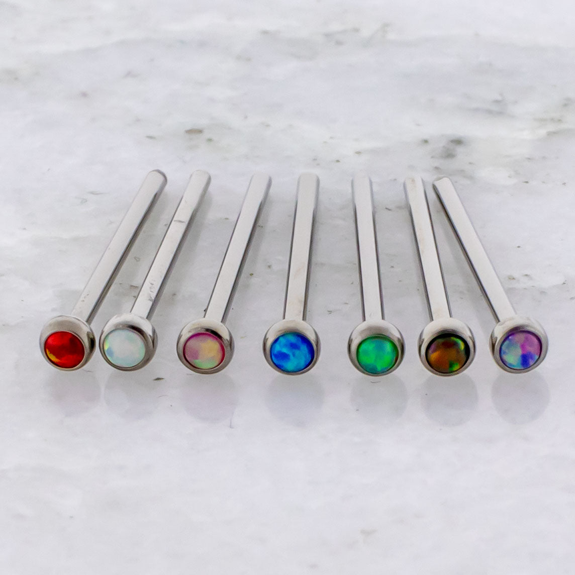 Steel Bezel Set Opal Nose Pin