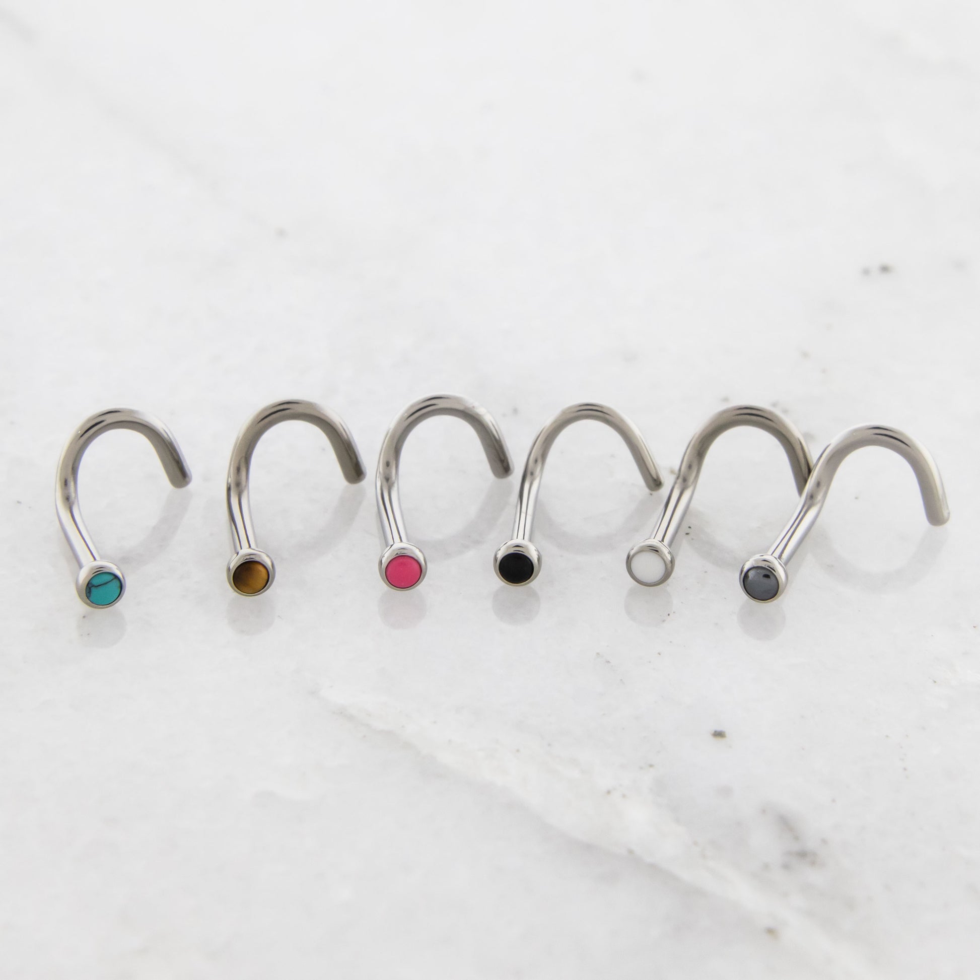 Steel Bezel Set Natural Stone Cabochon Nose Screw