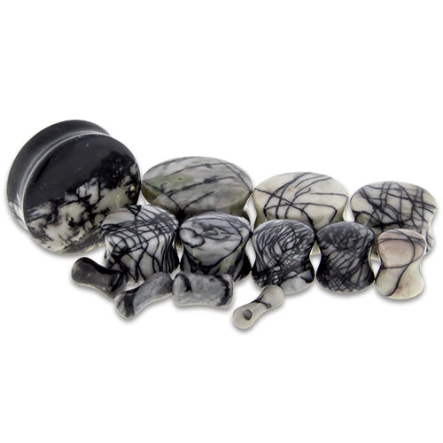 Black Net Jasper Stone Plugs - Pierced Addiction