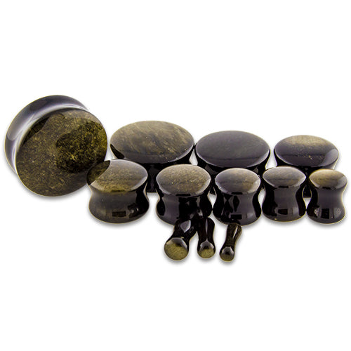 Gold Obsidian Stone Plugs - Pierced Addiction