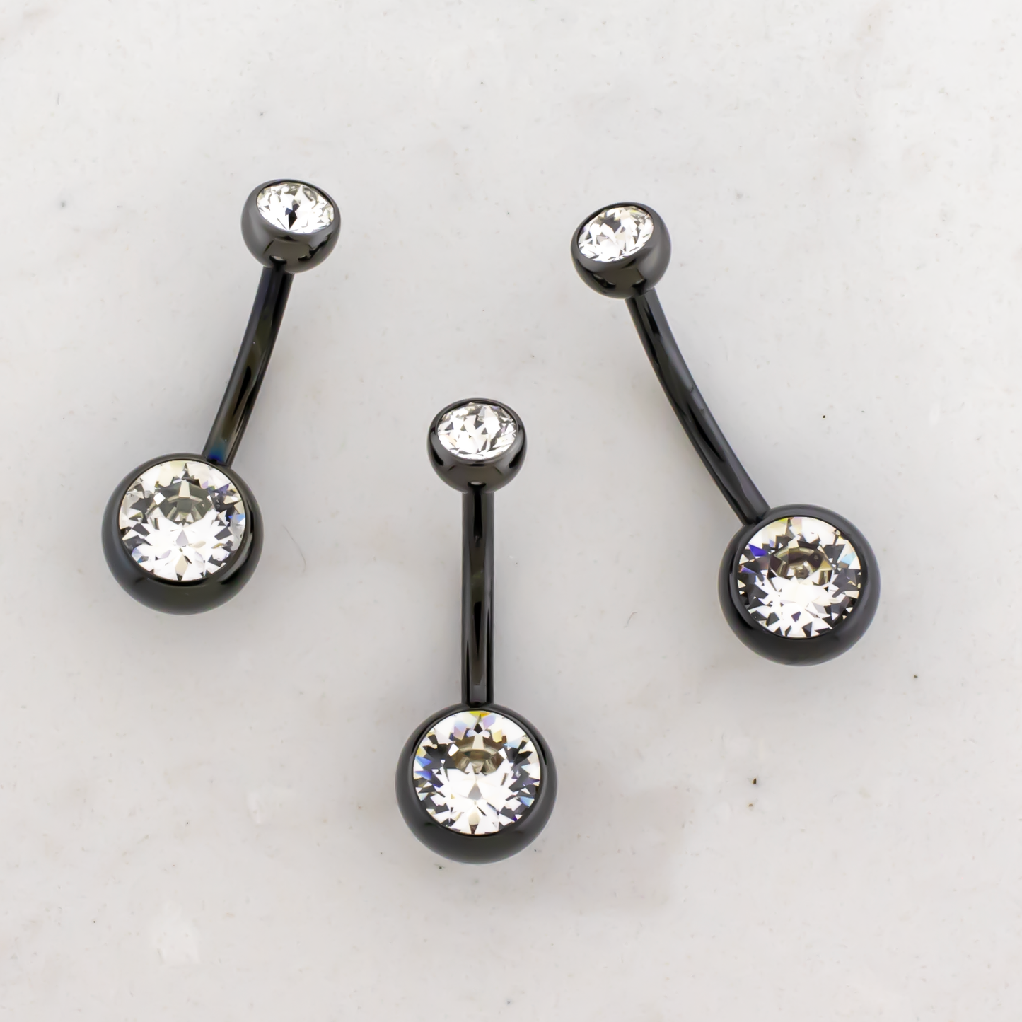 Black PVD Steel Internally Threaded Double Gem Navel Ring