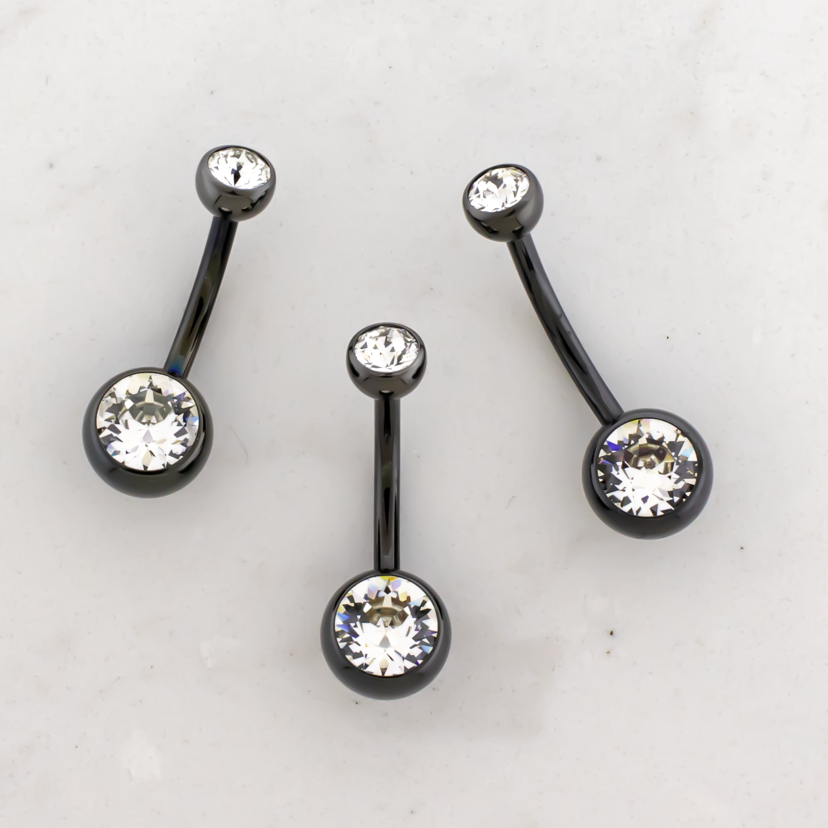 Black PVD Steel Internally Threaded Double Gem Navel Ring