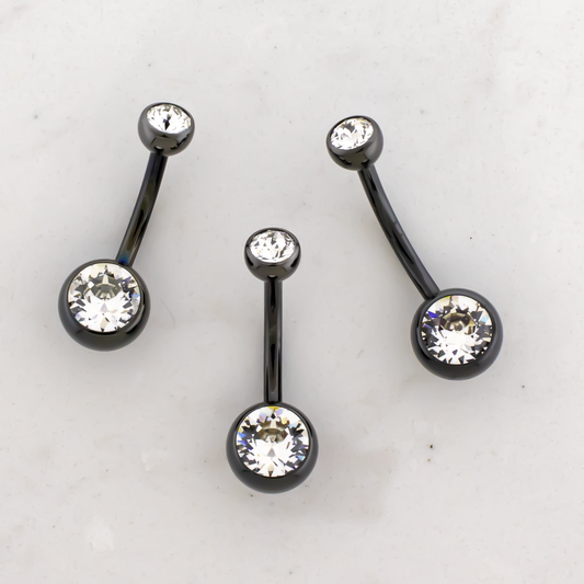 Black PVD Steel Internally Threaded Double Gem Navel Ring
