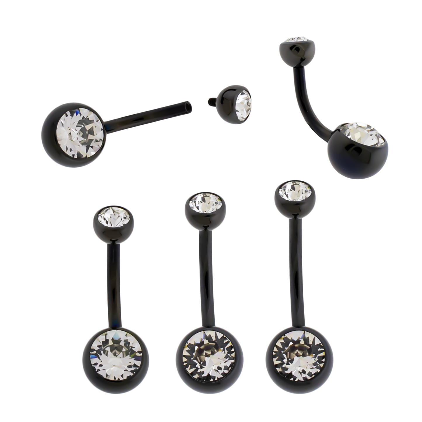 Black PVD Steel Internally Threaded Double Gem Navel Ring