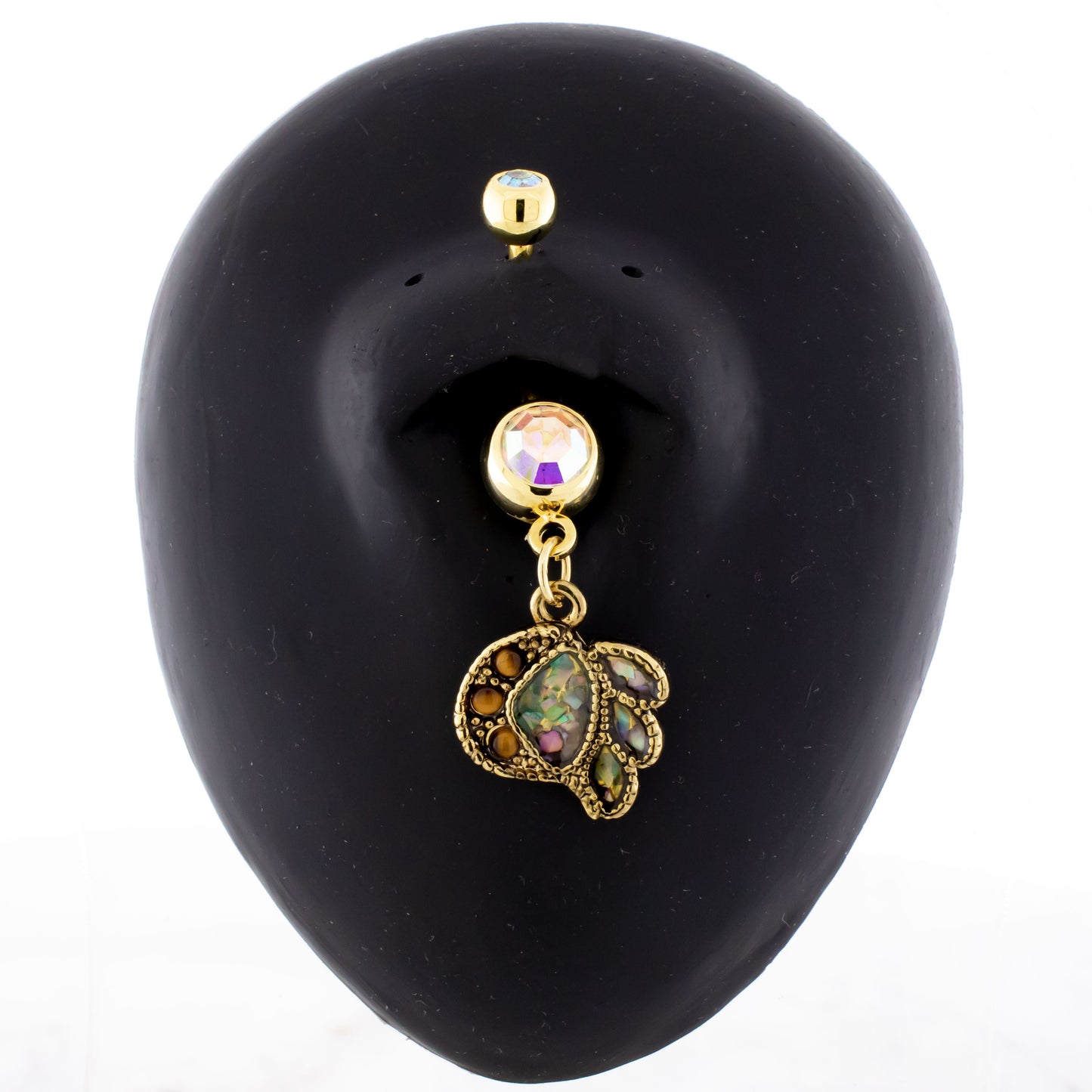 14G Abstract Design With Shell and Stone Navel Ring - Pierced Addiction