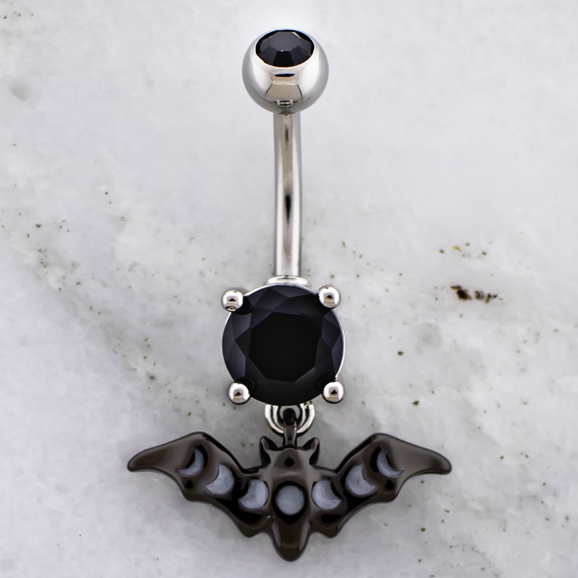 14G Black Bat With Moon Phases Navel Ring - Pierced Addiction