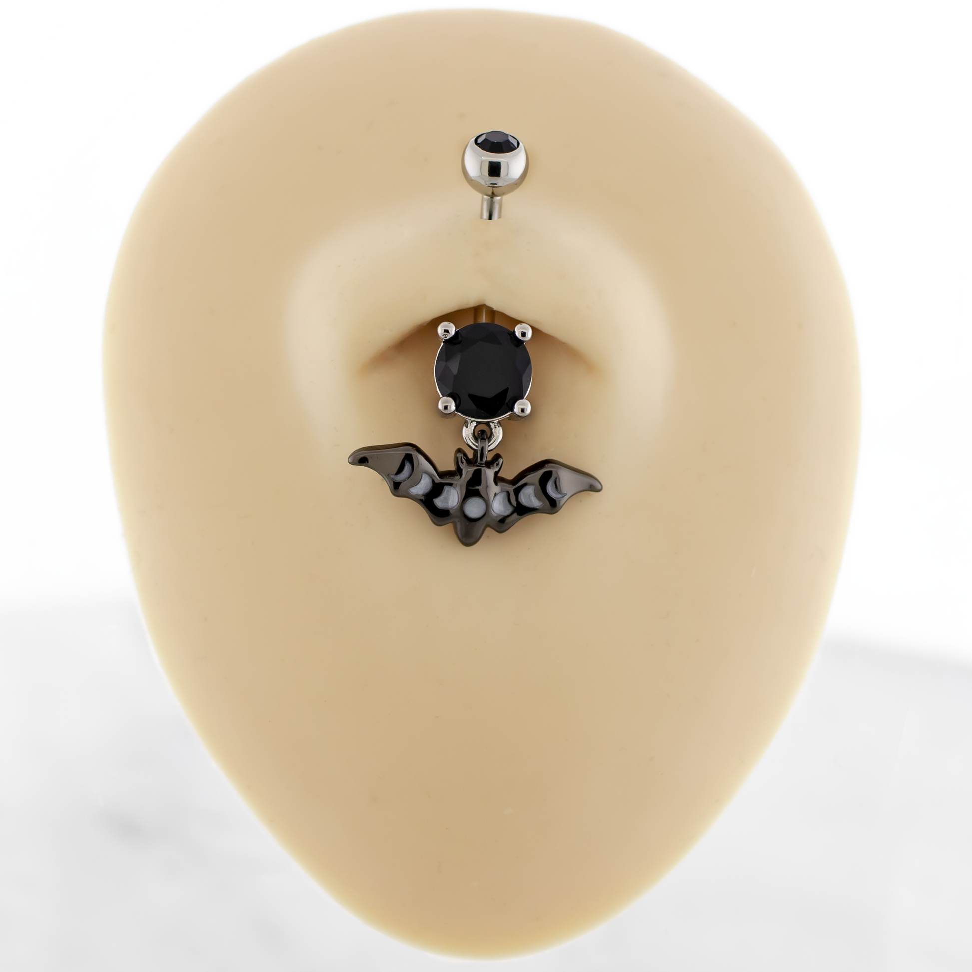 14G Black Bat With Moon Phases Navel Ring - Pierced Addiction