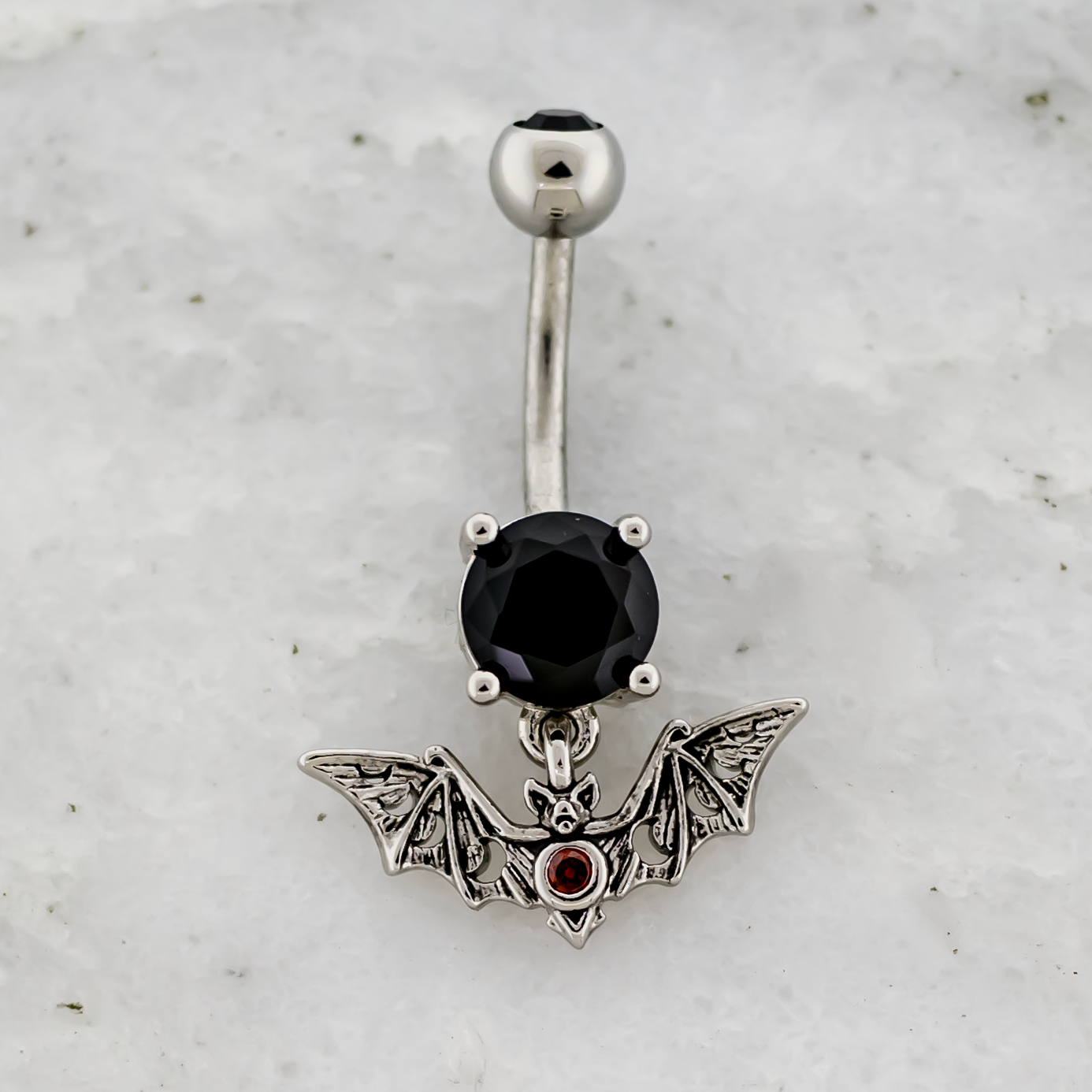 14G Black Bat With Red Gem and Moon Phases Navel Ring - Pierced Addiction