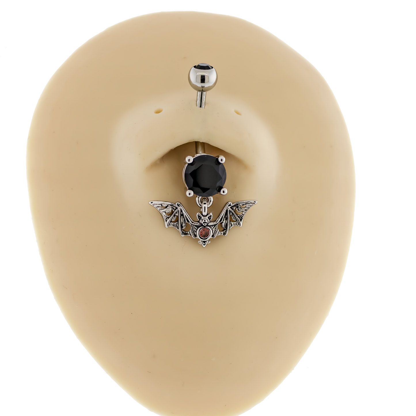 14G Black Bat With Red Gem and Moon Phases Navel Ring - Pierced Addiction