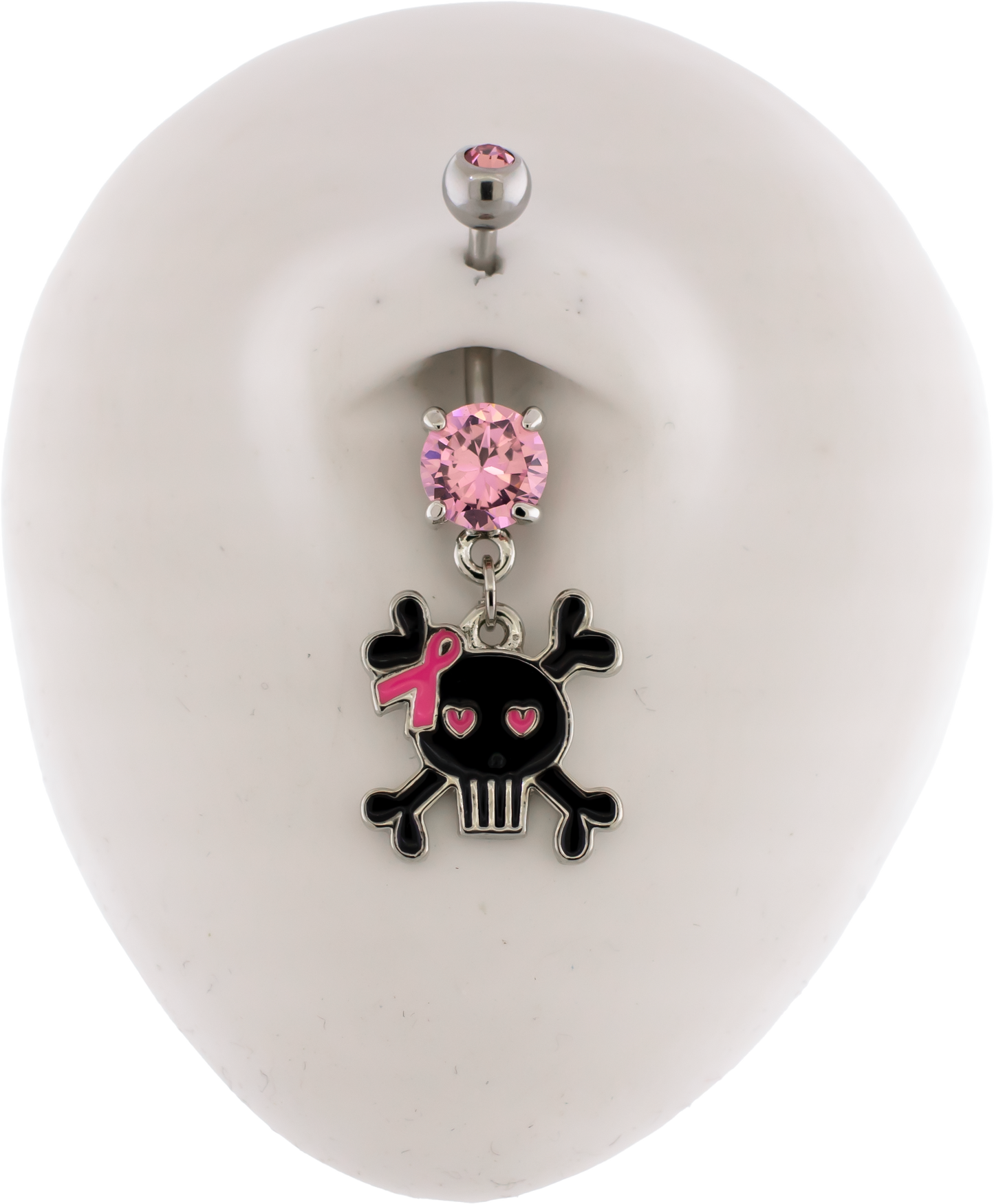 14G Breast Cancer Awareness Skull Ribbon Navel Ring