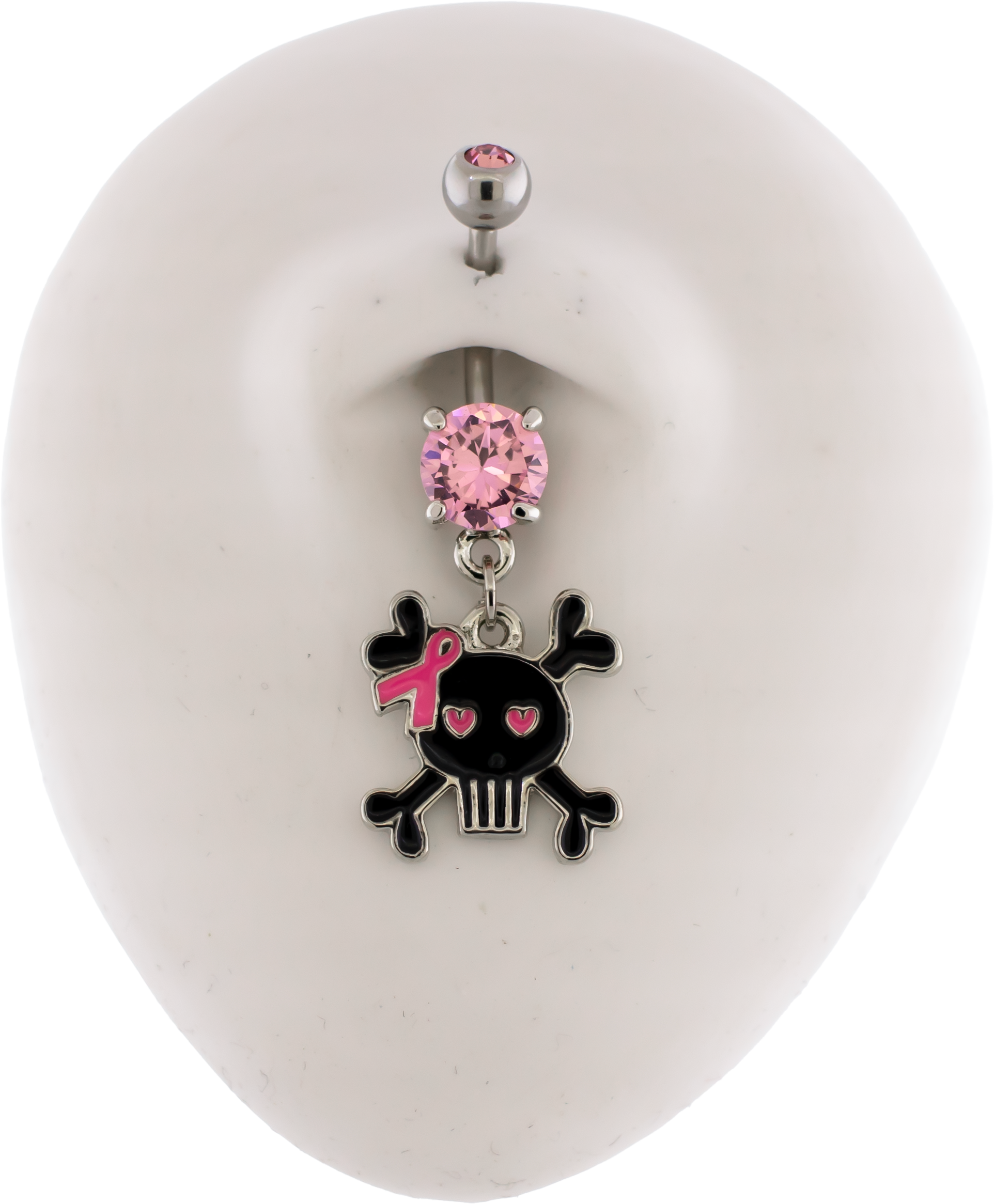 14G Breast Cancer Awareness Skull Ribbon Navel Ring