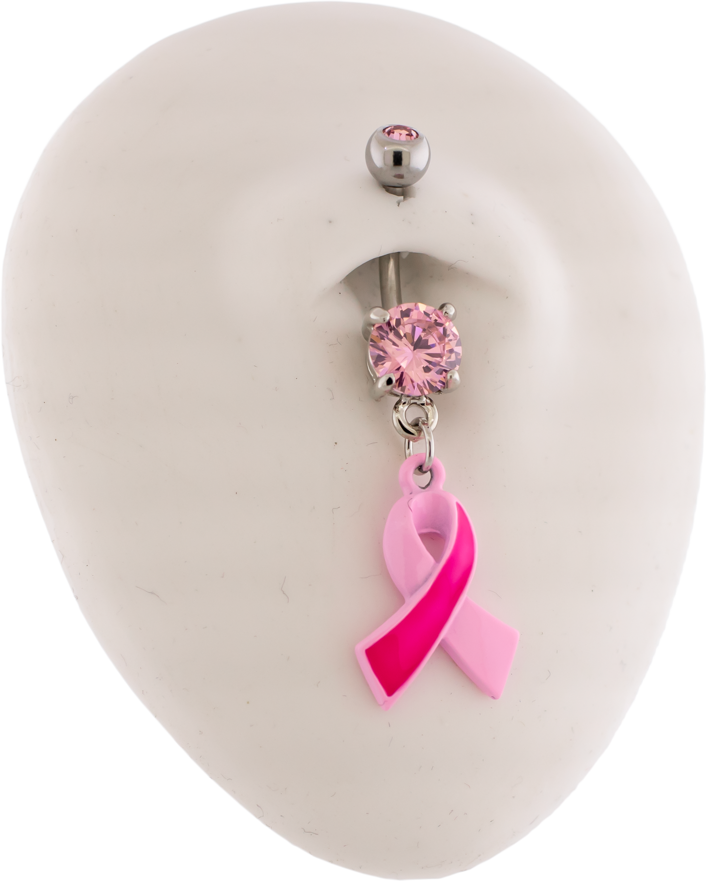 14G Breast Cancer Awareness Two Toned Ribbon Navel Ring