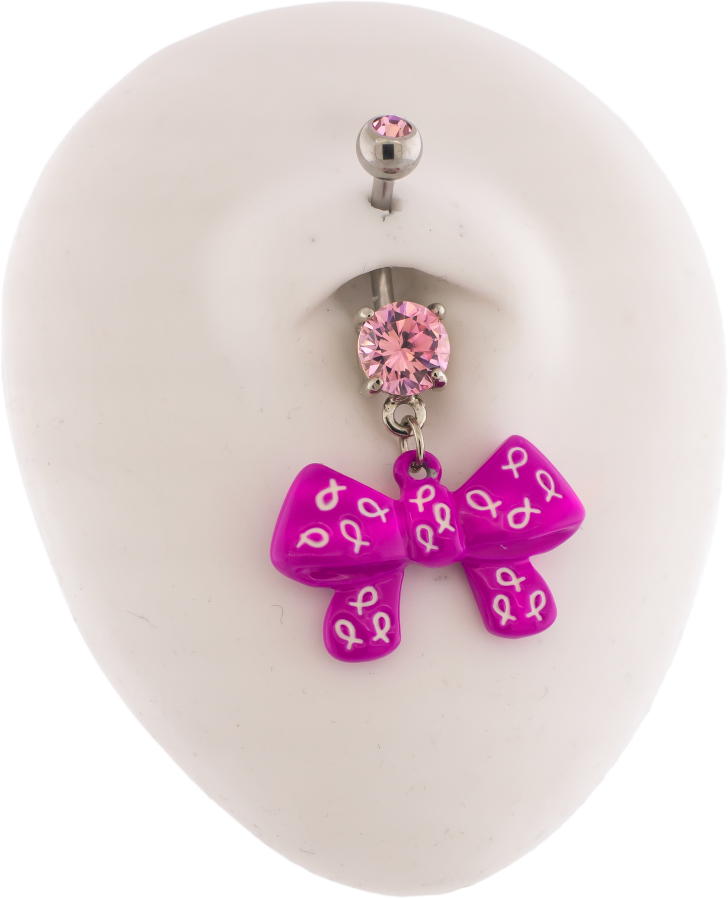 14G Breast Cancer Awareness Bow With Ribbons Navel Ring