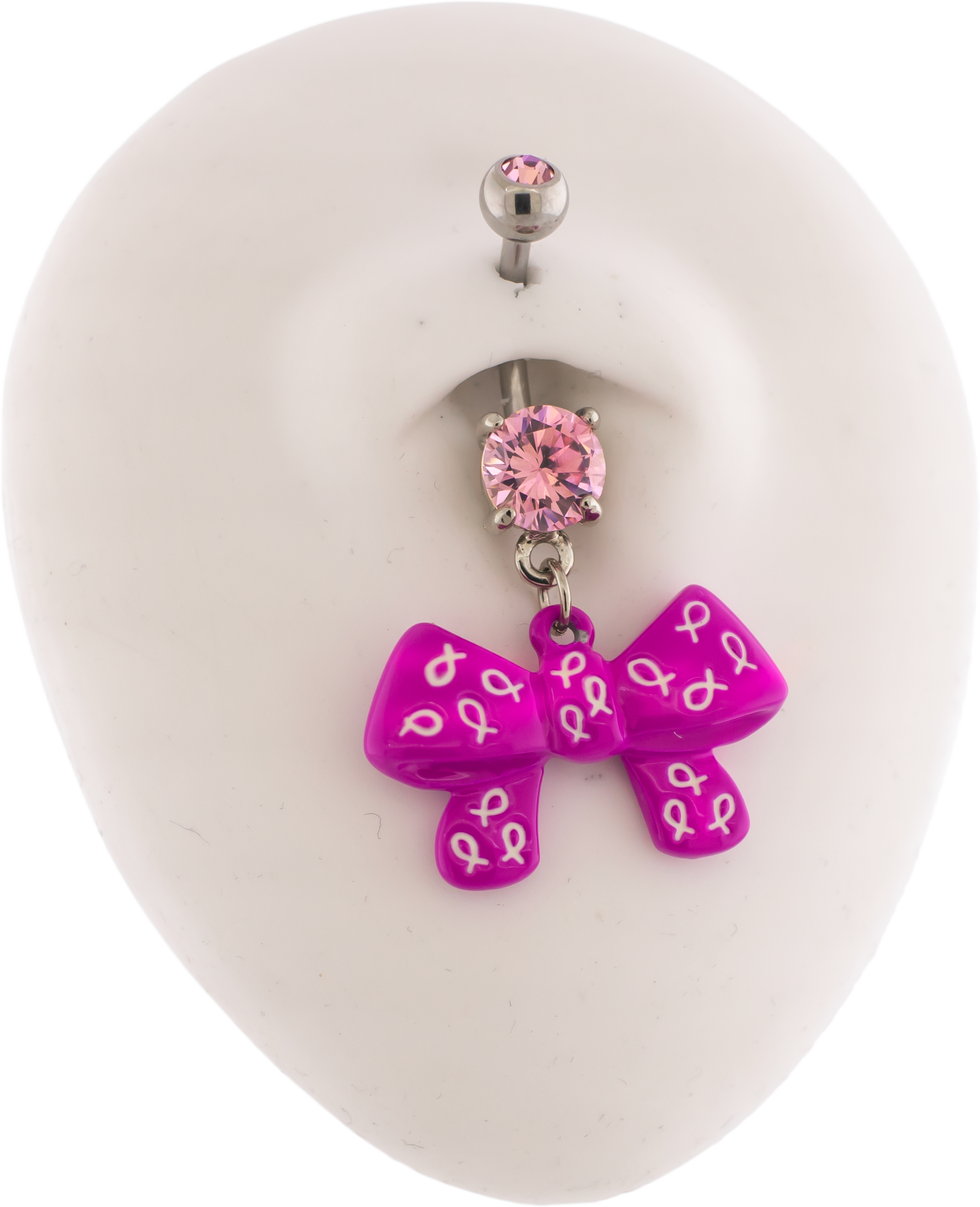 14G Breast Cancer Awareness Bow With Ribbons Navel Ring