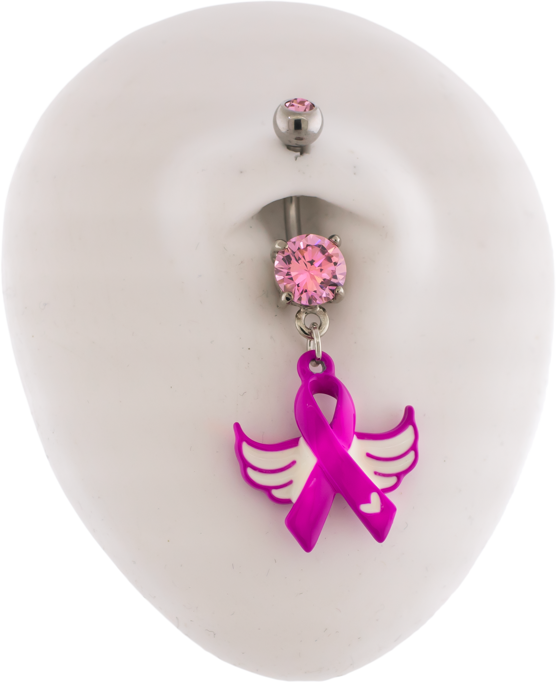 14G Breast Cancer Awareness Ribbon and Wings Navel Ring