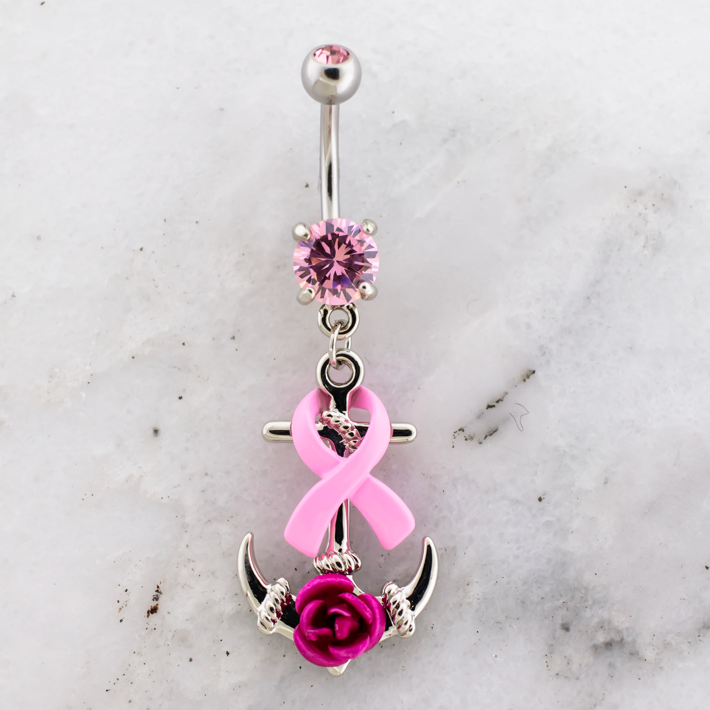 14G Breast Cancer Awareness Anchor Navel Ring