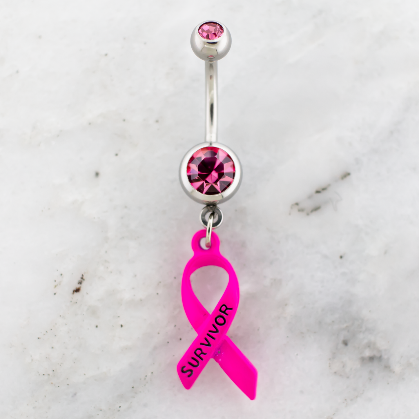 14G Breast Cancer Awareness Survivor Ribbon Navel Ring