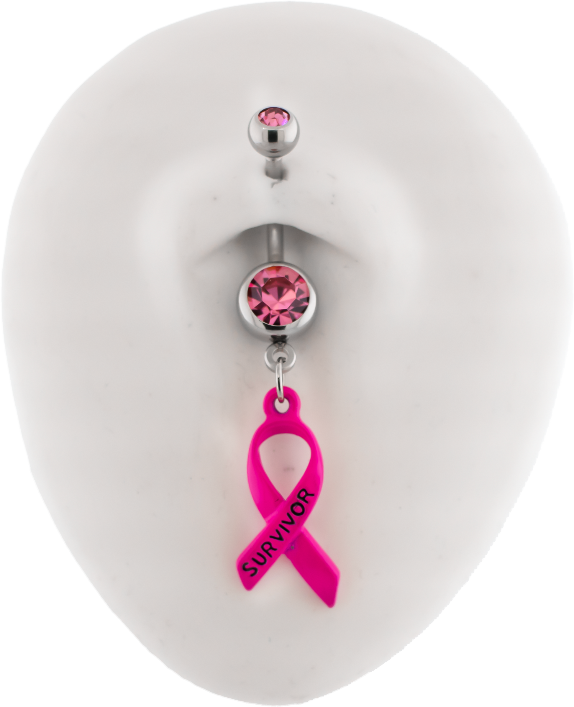 14G Breast Cancer Awareness Survivor Ribbon Navel Ring