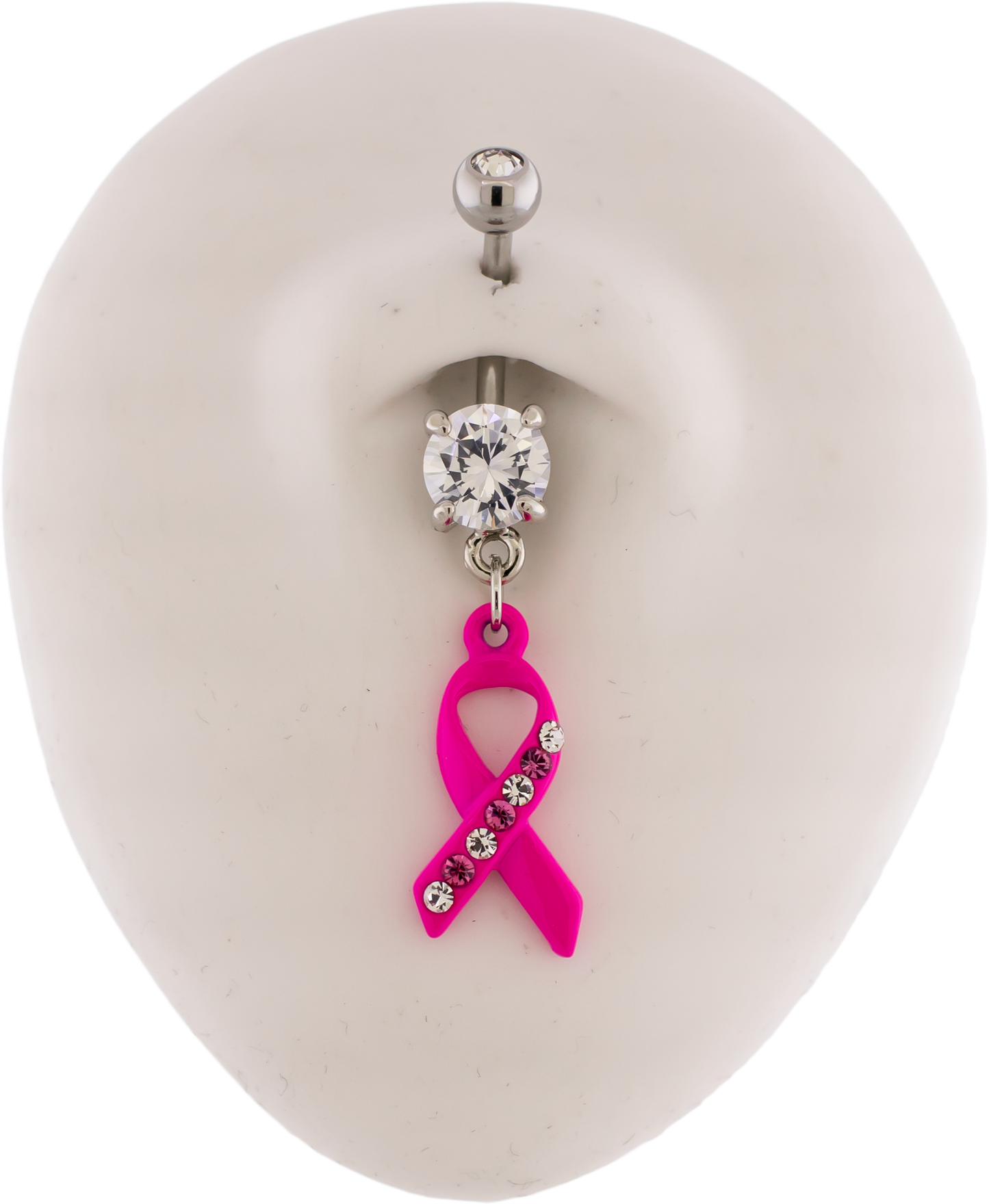 14G Breast Cancer Awareness Pave Ribbon Navel Ring