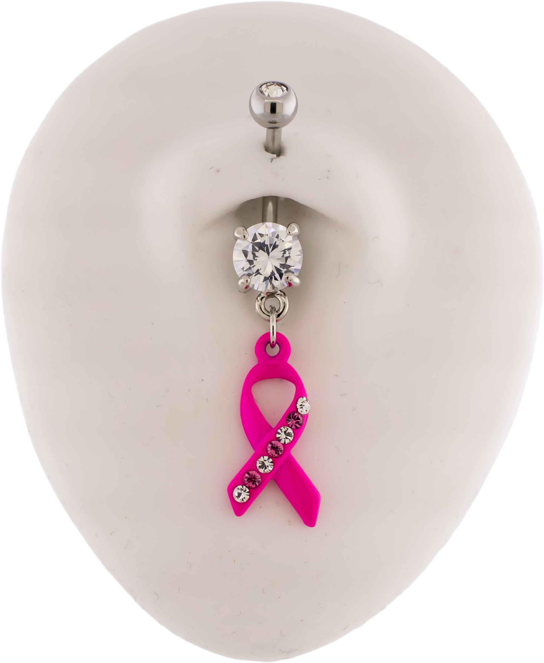 14G Breast Cancer Awareness Pave Ribbon Navel Ring