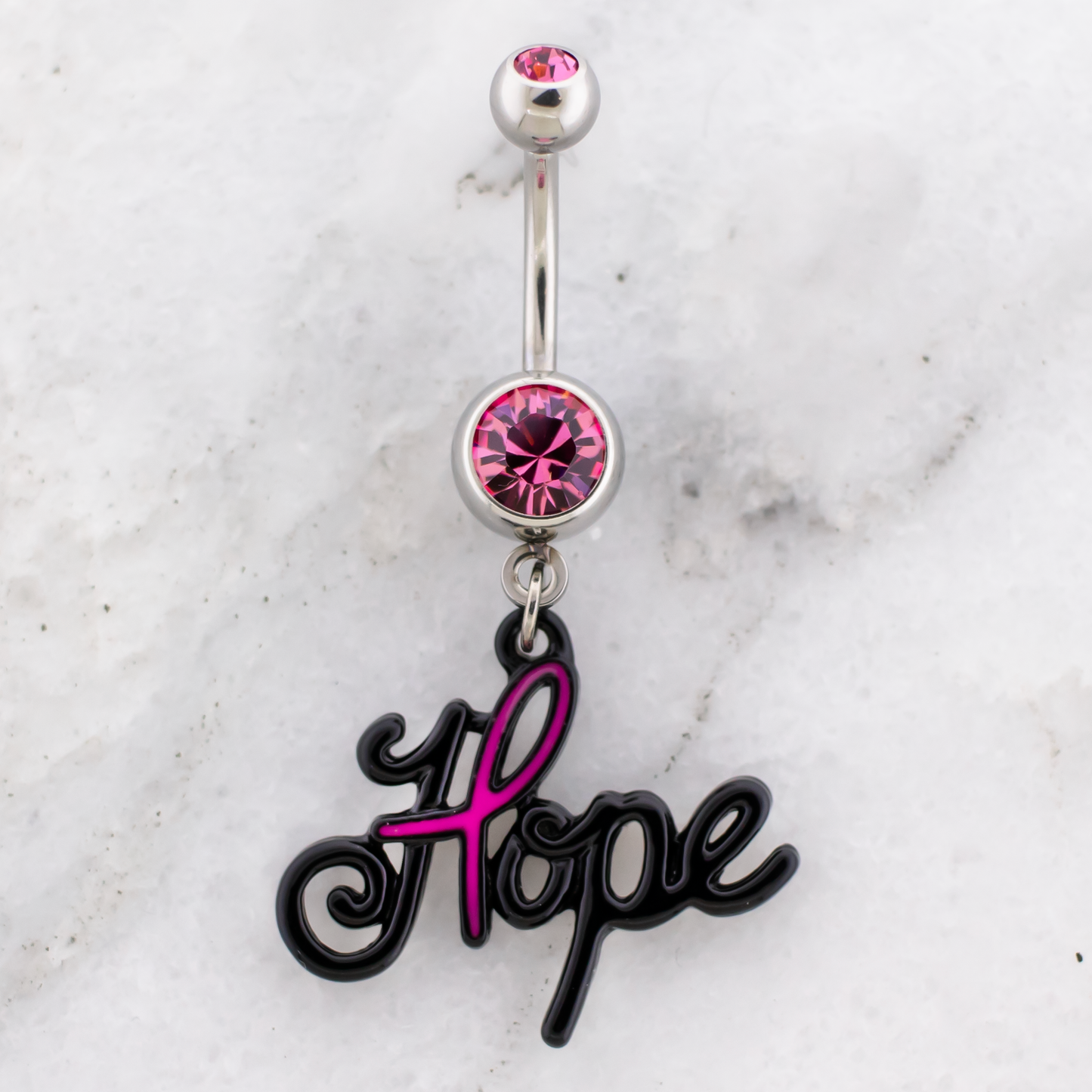 14G Breast Cancer Awareness Hope Navel Ring