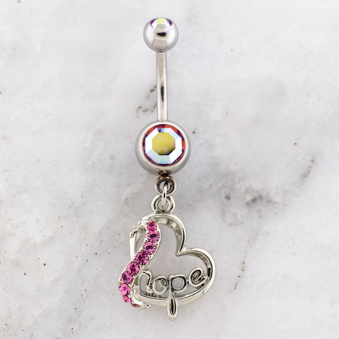 14G Breast Cancer Awareness Hope Heart Navel Ring