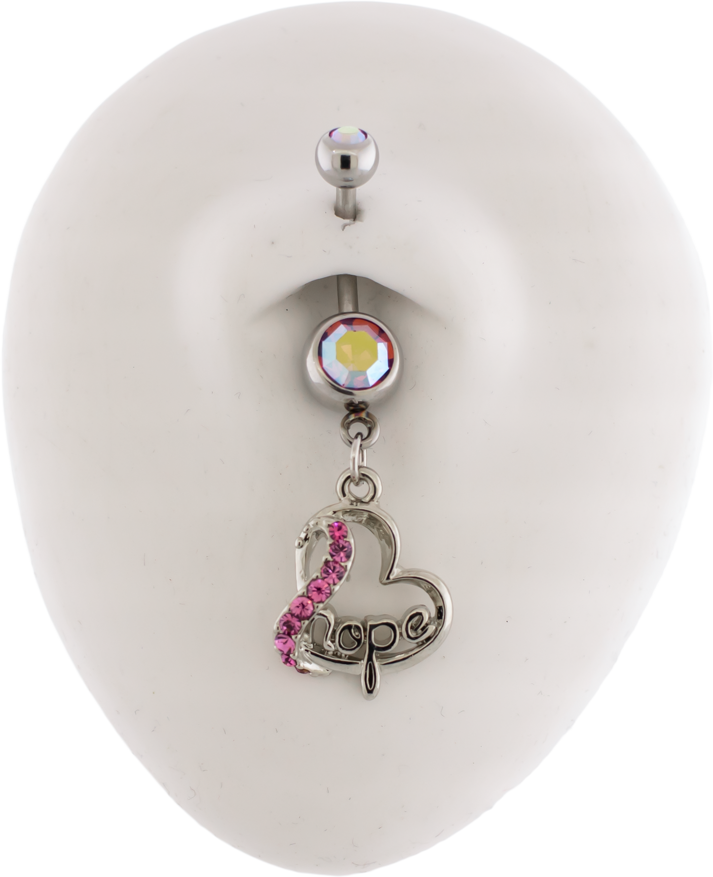 14G Breast Cancer Awareness Hope Heart Navel Ring