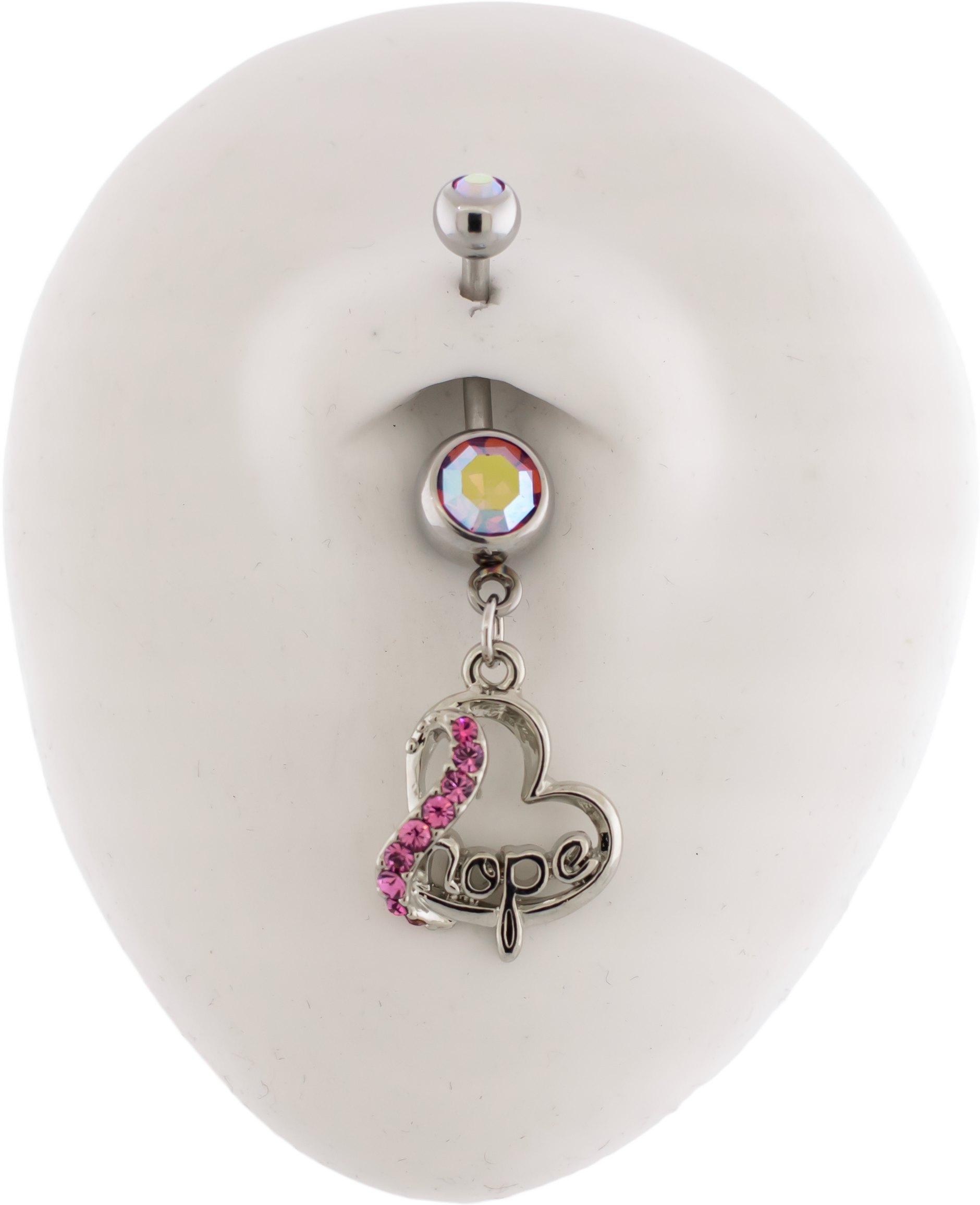 14G Breast Cancer Awareness Hope Heart Navel Ring