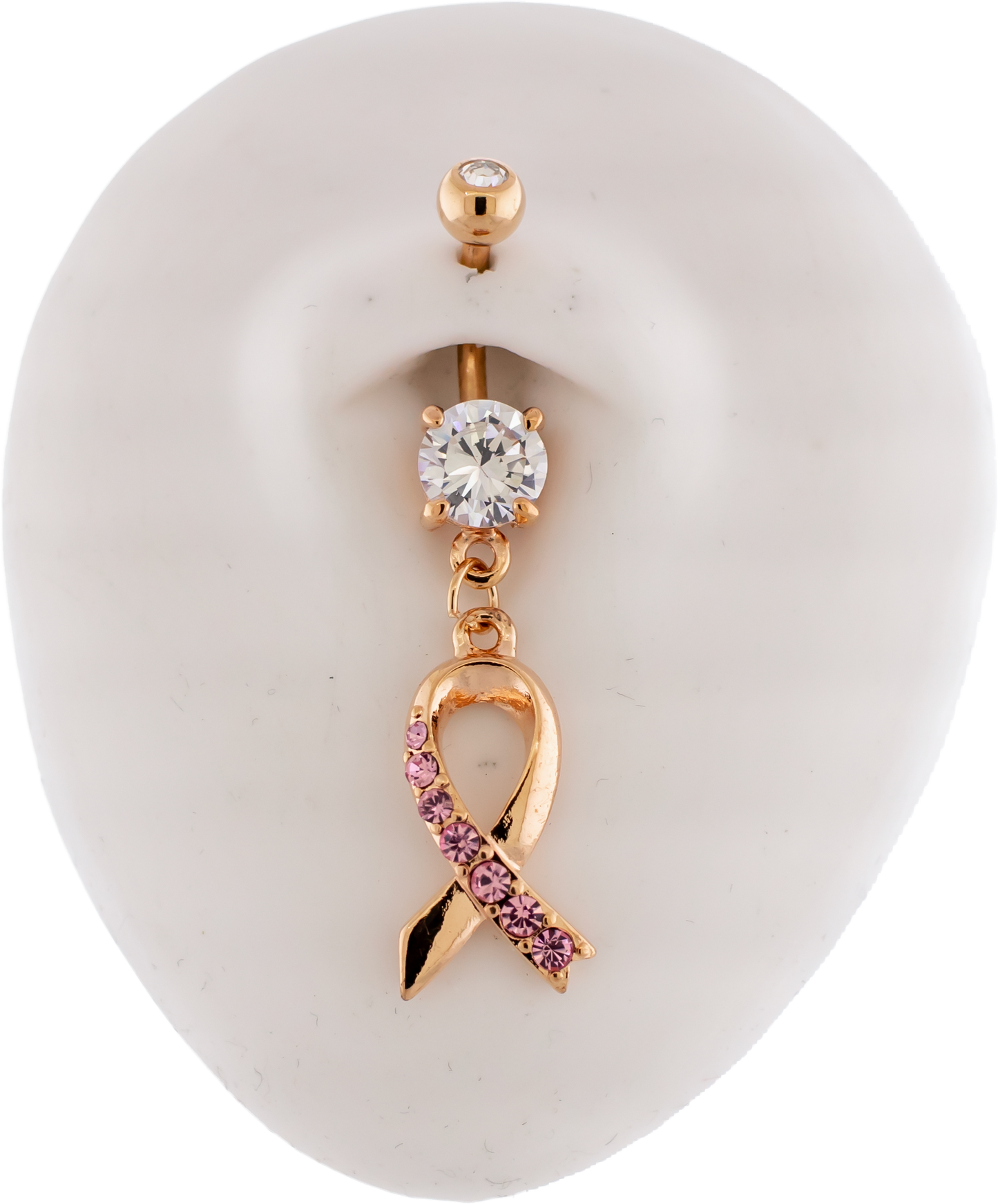 14G Breast Cancer Awareness Ribbon Gem Navel Ring