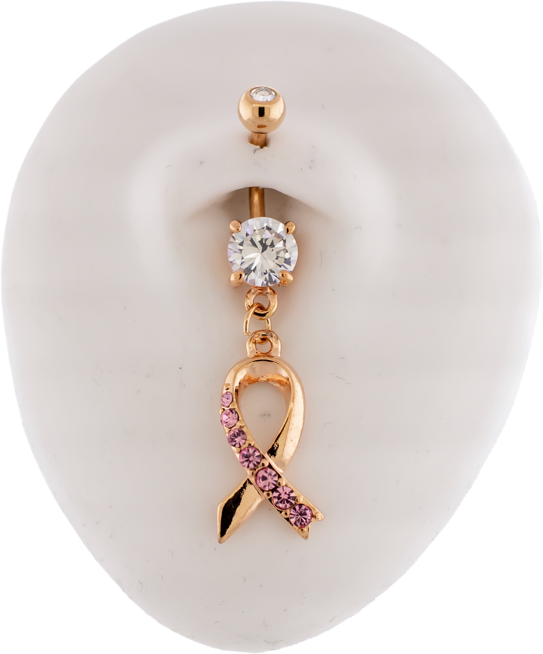 14G Breast Cancer Awareness Ribbon Gem Navel Ring