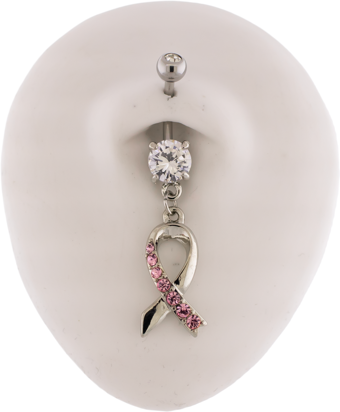 14G Breast Cancer Awareness Ribbon Gem Navel Ring