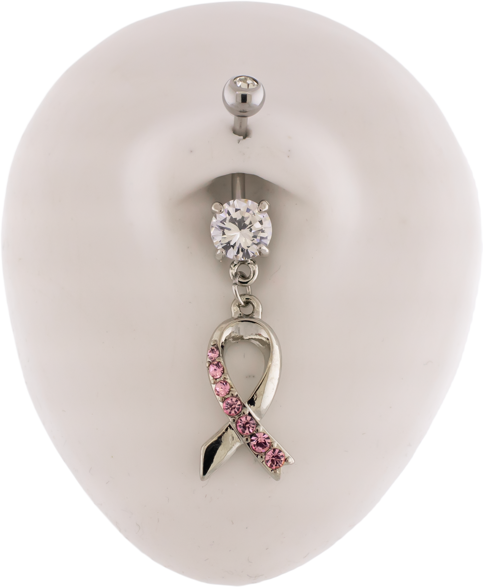 14G Breast Cancer Awareness Ribbon Gem Navel Ring