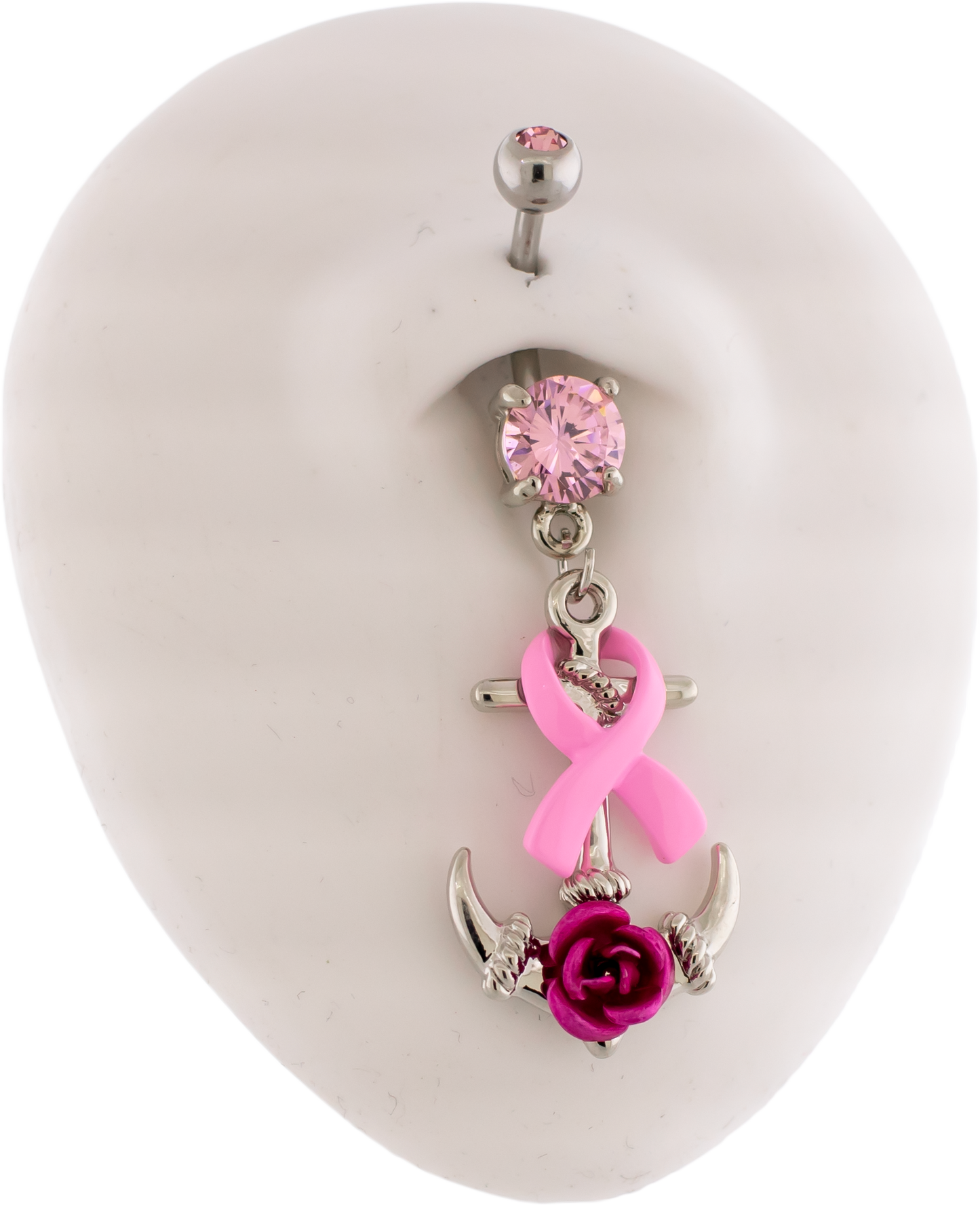 14G Breast Cancer Awareness Anchor Navel Ring