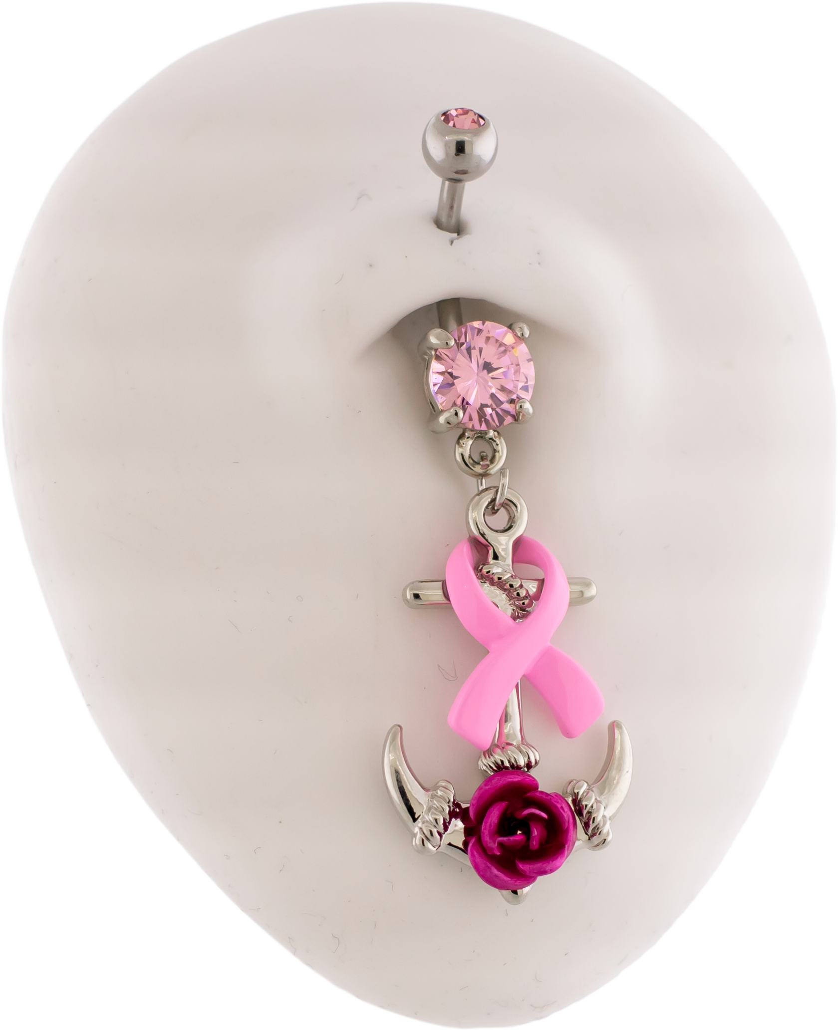 14G Breast Cancer Awareness Anchor Navel Ring