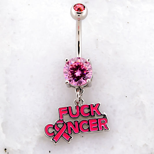 14G Breast Cancer Awareness Fuck Cancer Navel Ring - Pierced Addiction