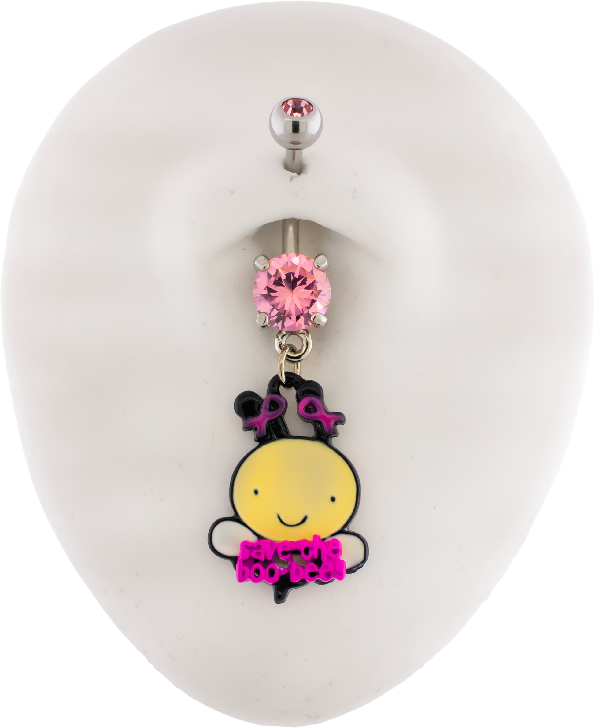 14G Breast Cancer Awareness Bee Ribbon Navel Ring