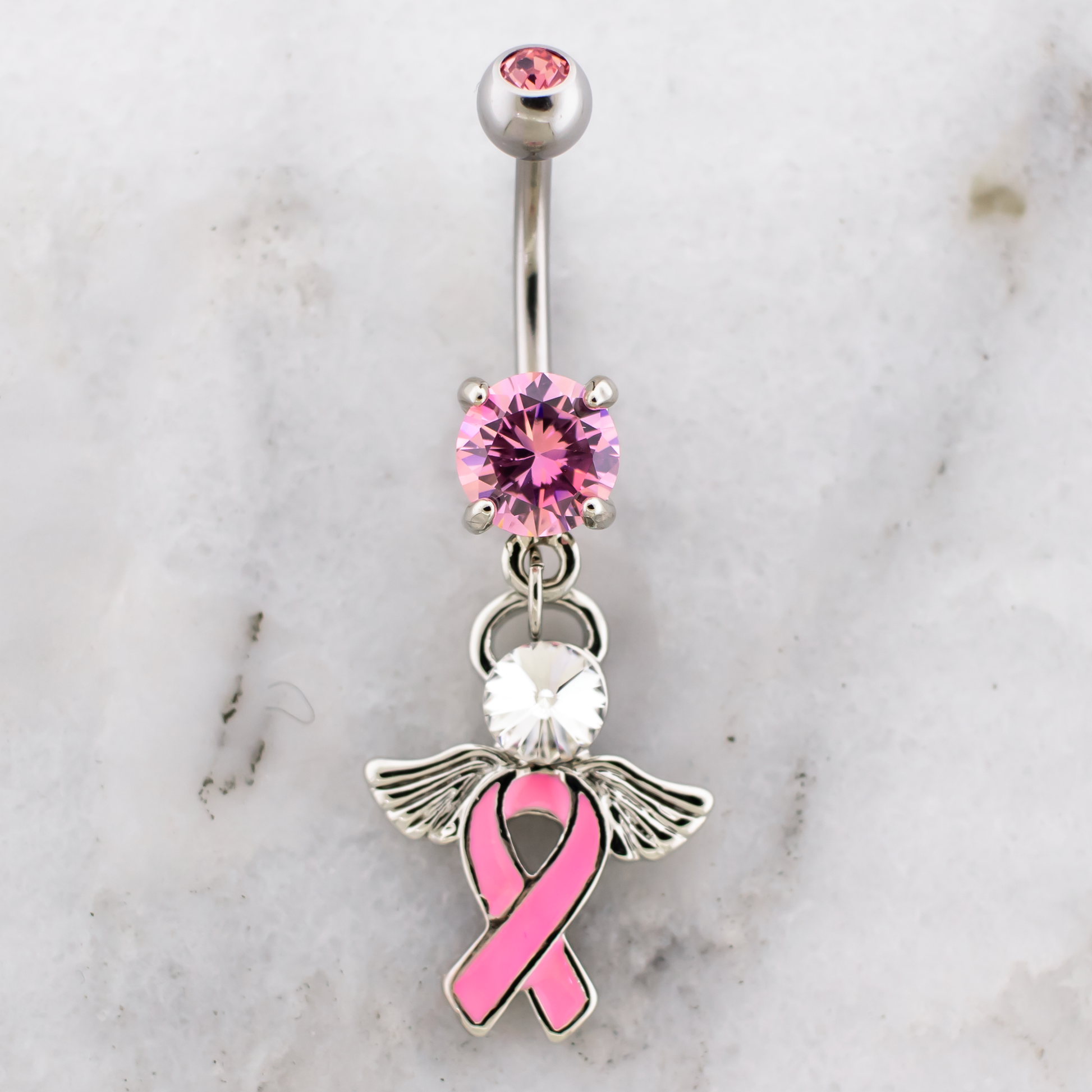 14G Breast Cancer Awareness Angel Navel Ring