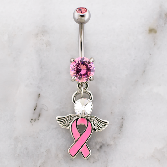 14G Breast Cancer Awareness Angel Navel Ring