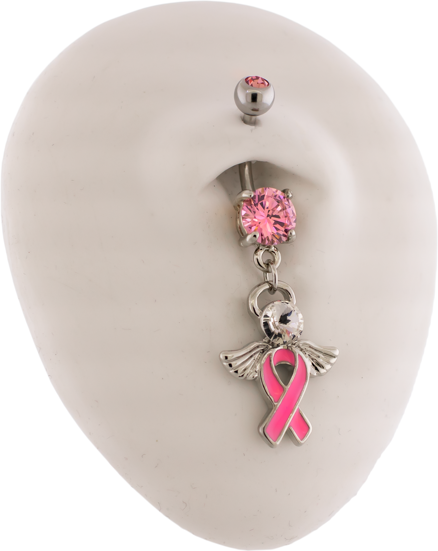 14G Breast Cancer Awareness Angel Navel Ring