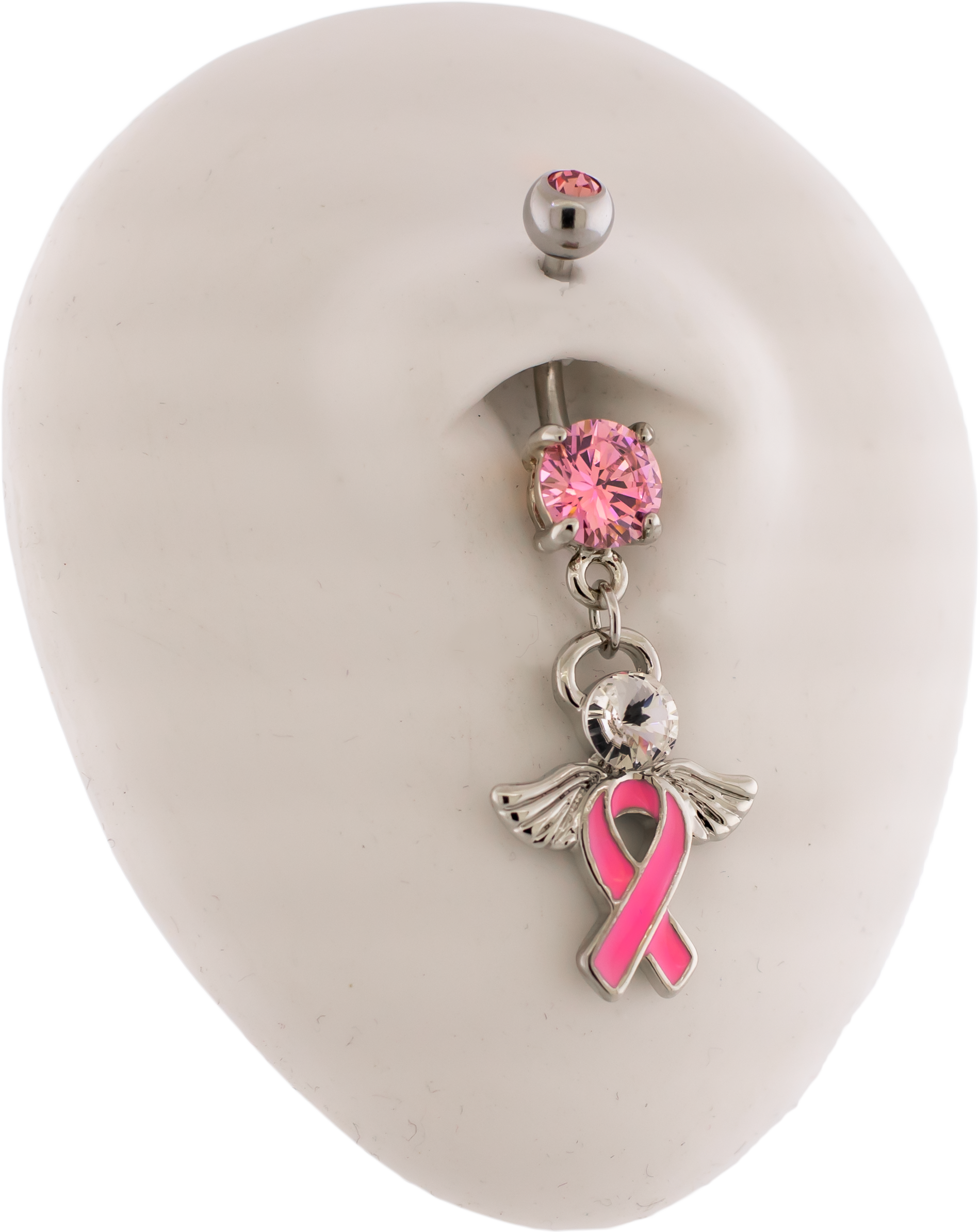 14G Breast Cancer Awareness Angel Navel Ring