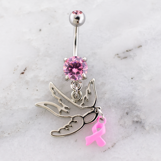 14G Breast Cancer Awareness Sparrow Navel Ring