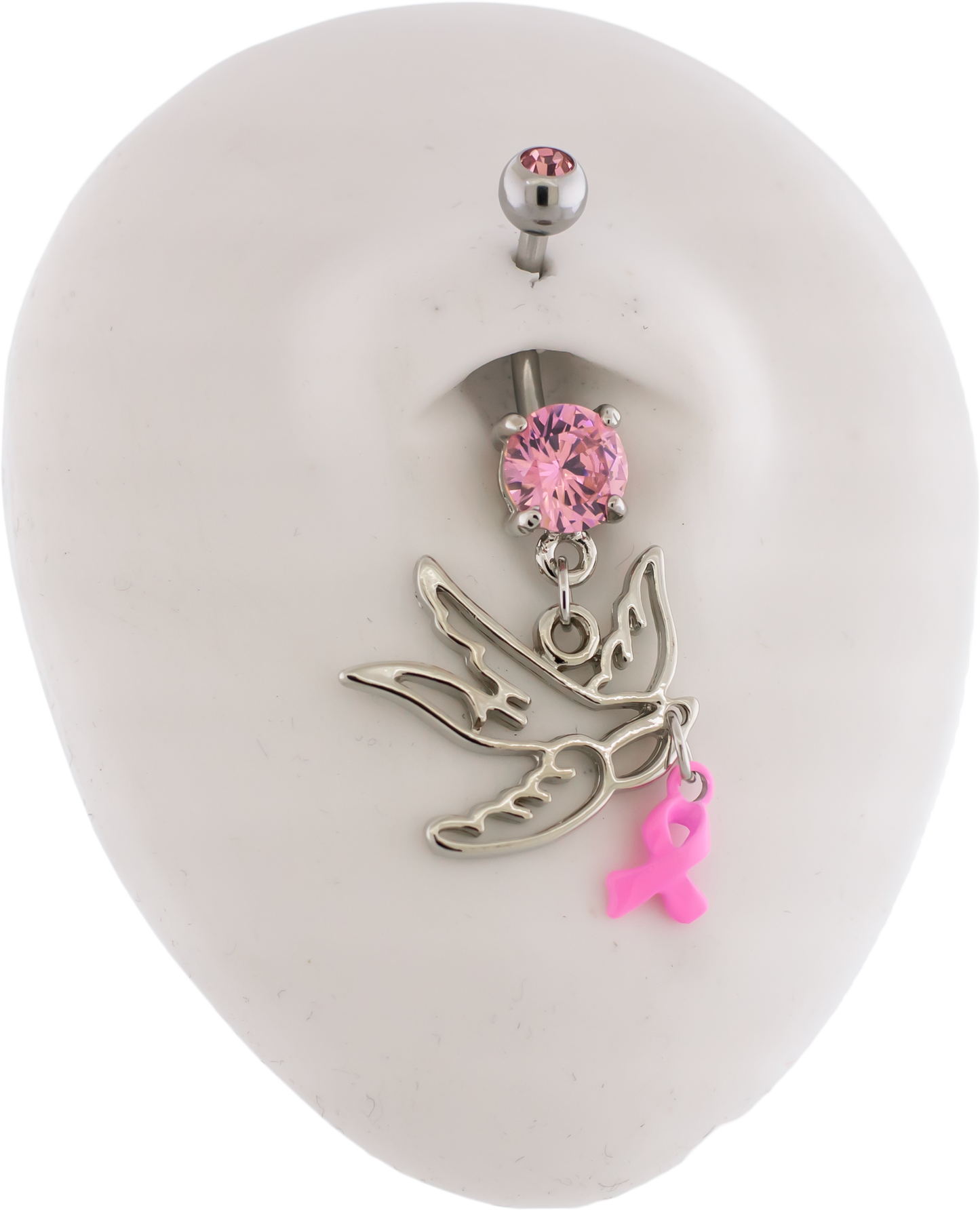 14G Breast Cancer Awareness Sparrow Navel Ring