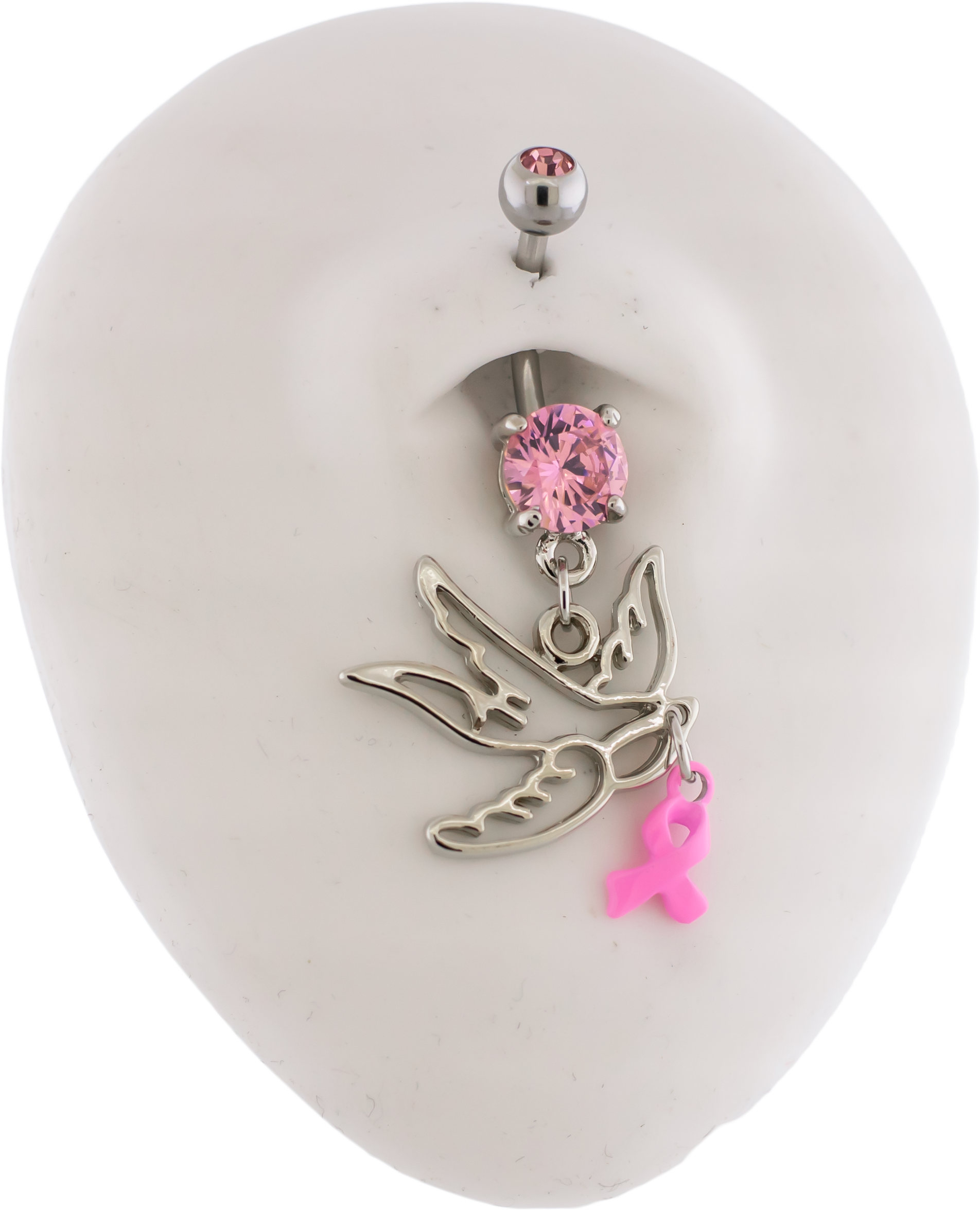 14G Breast Cancer Awareness Sparrow Navel Ring