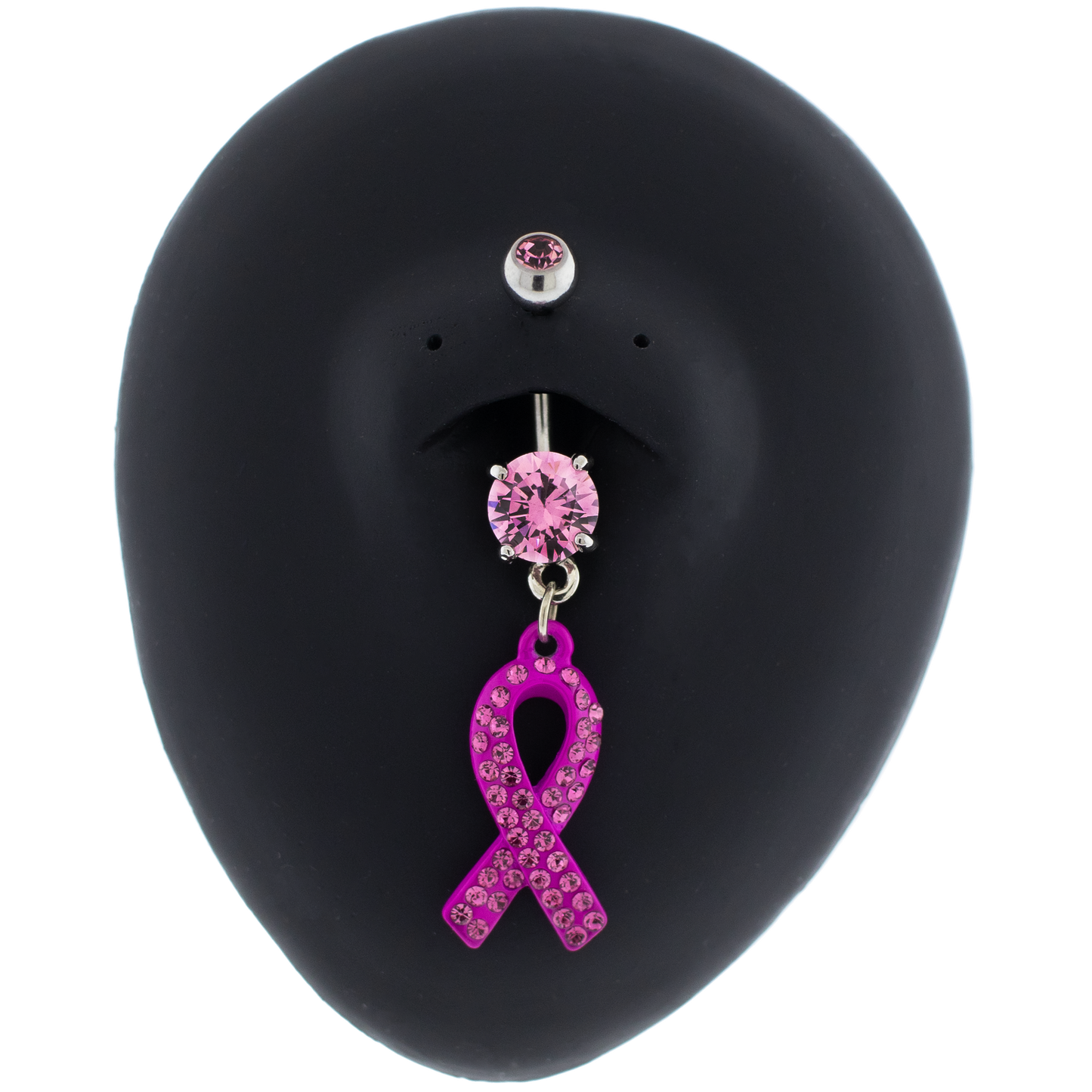 14G Breast Cancer Awareness Pave Pink Ribbon Navel Ring