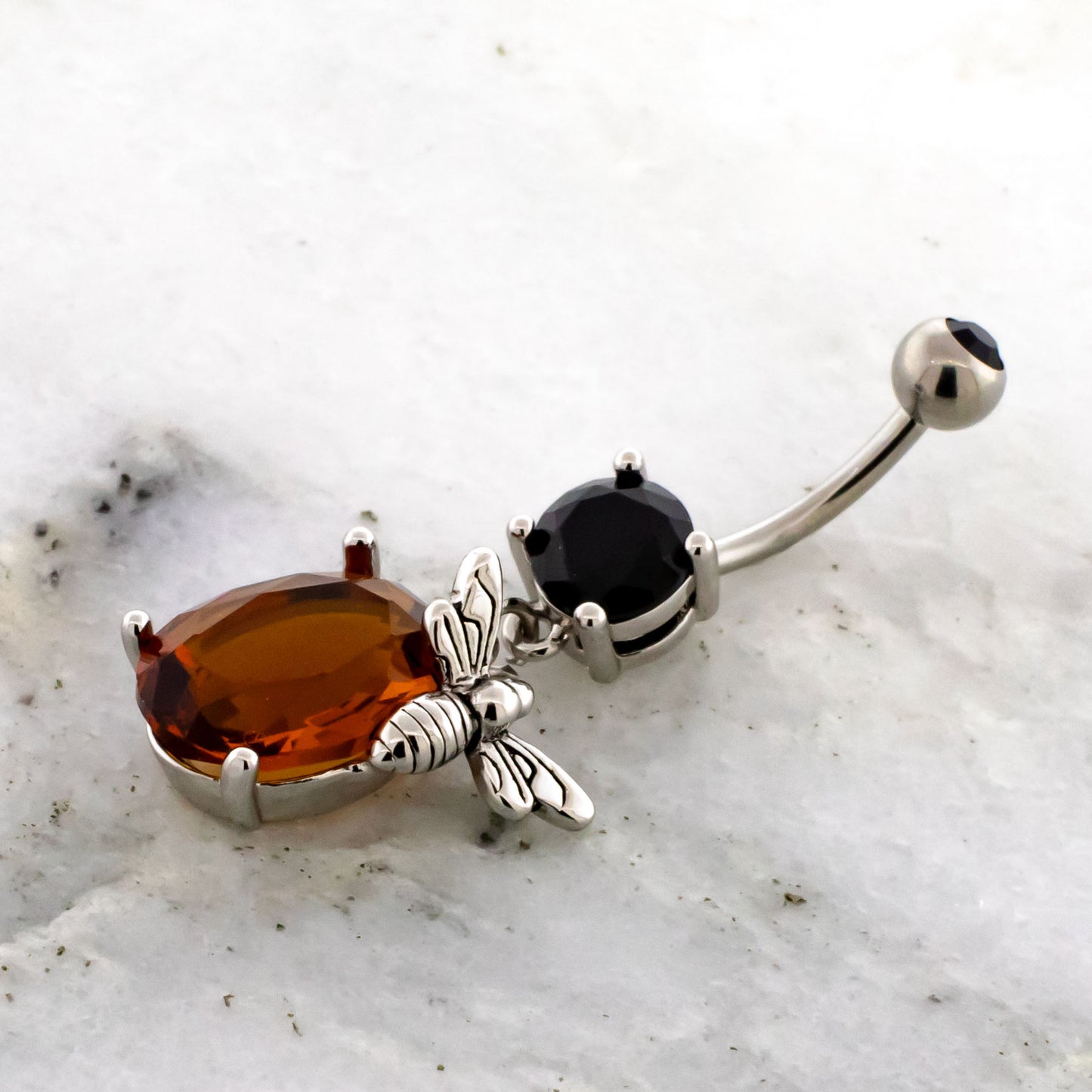 14g Bee with Amber Gem Navel Ring - Pierced Addiction