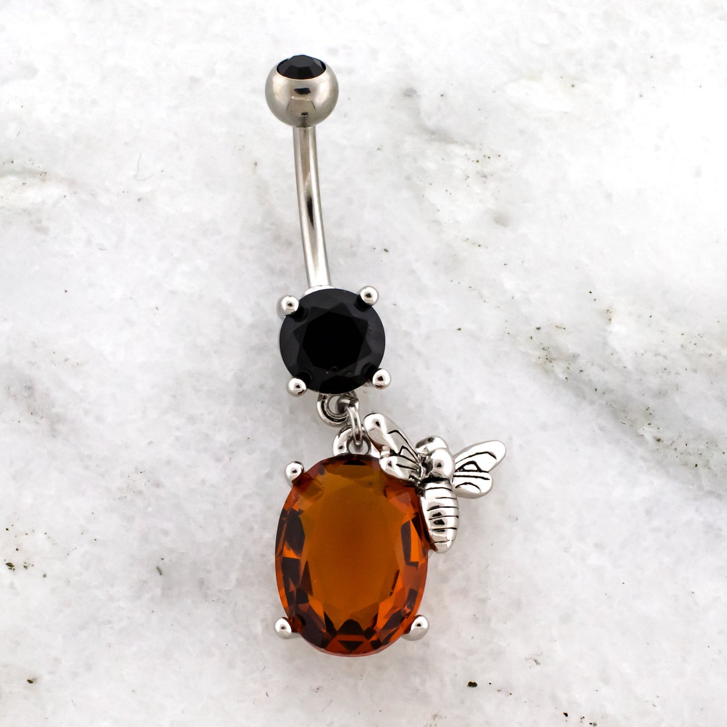 14g Bee with Amber Gem Navel Ring - Pierced Addiction