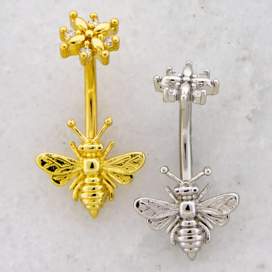 14G Bee and Flower Navel Ring