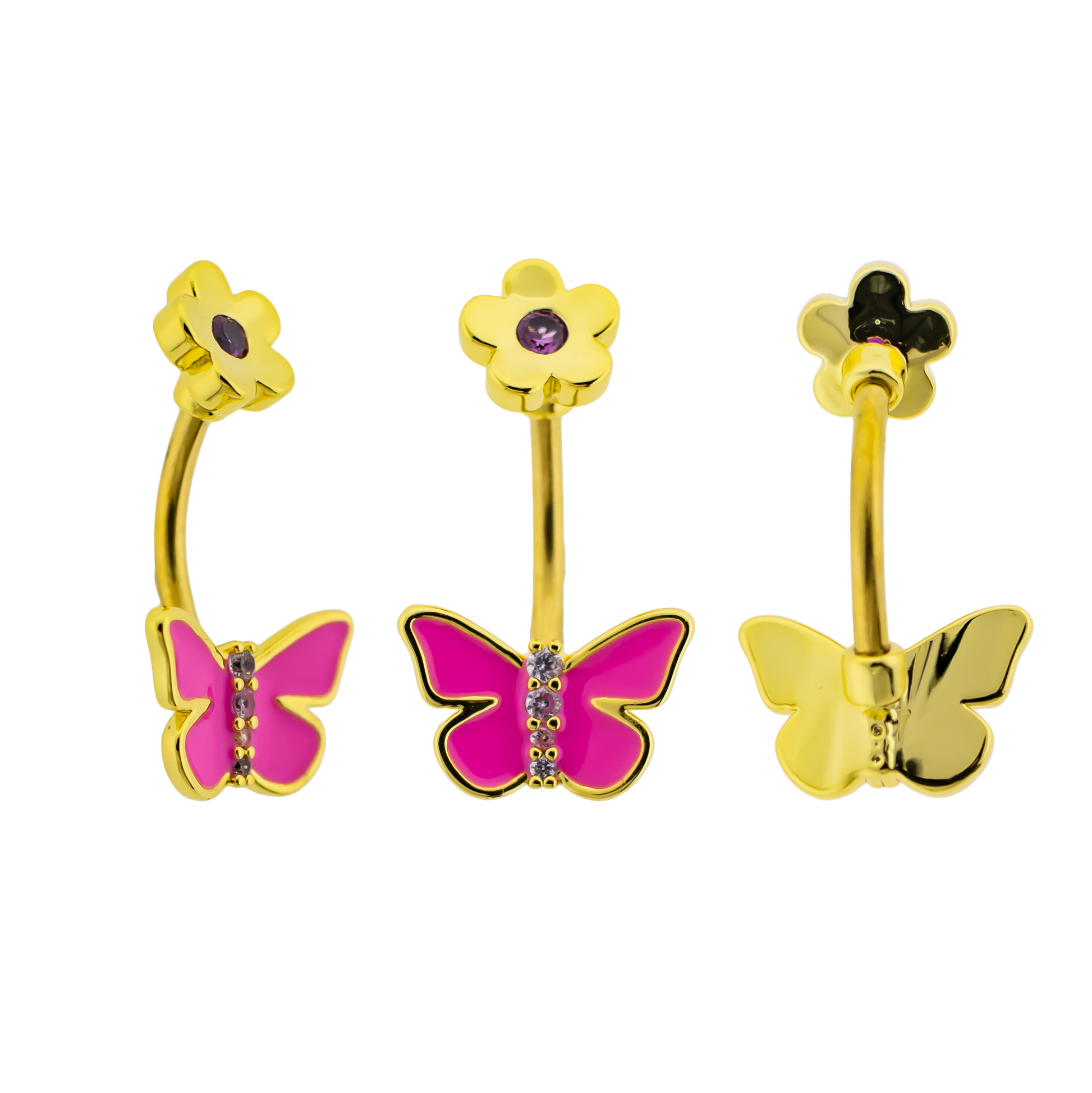 14G Butterfly with Flower Top Navel Ring - Pierced Addiction